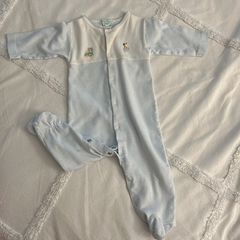 Baby Threads Blue Striped Footie - 6M